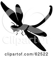 Royalty Free RF Clipart Illustration Of A Flying Black Dragonfly Silhouette Version 2