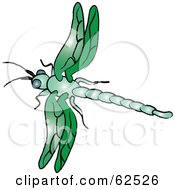 Royalty Free RF Clipart Illustration Of A Flying Green Dragonfly Version 1