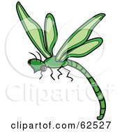 Royalty Free RF Clipart Illustration Of A Flying Green Dragonfly Version 2 by Pams Clipart
