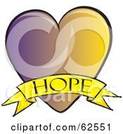 Royalty Free RF Clipart Illustration Of A Purple And Yellow Heart With A Hope Banner by Pams Clipart