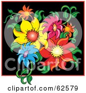 Poster, Art Print Of Group Of Colorful Flowers In A Black Square