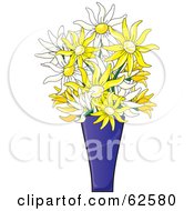Poster, Art Print Of Blue Vase Of White And Yellow Daisy Flowers
