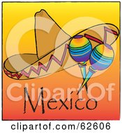 Sombrero With Rainbow Colored Maracas On An Orange Mexico Background