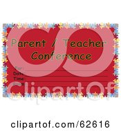 Poster, Art Print Of Red ParentTeacher Conference Card With Lines For Scheduling