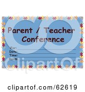 Poster, Art Print Of Blue ParentTeacher Conference Card With Lines For Scheduling