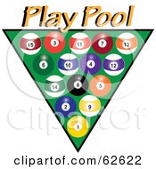 Racked Pool Balls Over Green With Yellow Play Pool Text