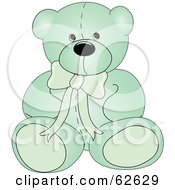 Poster, Art Print Of Cute Green Teddy Bear With A Neck Bow