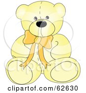 Poster, Art Print Of Cute Yellow Teddy Bear With A Neck Bow