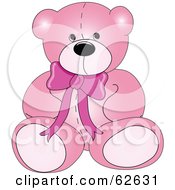 Poster, Art Print Of Cute Pink Teddy Bear With A Neck Bow