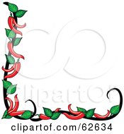 Poster, Art Print Of White Background Bordered White Red Chili Peppers And Green Leaves