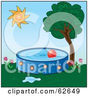 Poster, Art Print Of Red Ball Floating In A Pool In A Back Yard