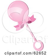 Royalty Free RF Clipart Illustration Of A Pink Ribbon On A Baby Girl Rattle