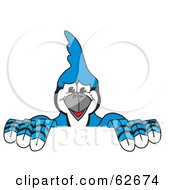 Blue Jay Character School Mascot Holding Up A Sign