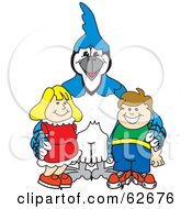 Poster, Art Print Of Blue Jay Character School Mascot With Students
