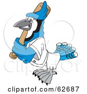 Poster, Art Print Of Blue Jay Character School Mascot Batting