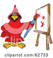 Red Cardinal Character School Mascot Painting A Canvas