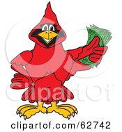 Red Cardinal Character School Mascot Holding Cash