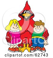 Poster, Art Print Of Red Cardinal Character School Mascot With Students