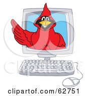 Poster, Art Print Of Red Cardinal Character School Mascot In A Computer