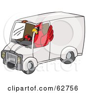 Red Cardinal Character School Mascot Driving A Delivery Van