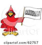 Red Cardinal Character School Mascot Holding A Banner