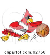 Poster, Art Print Of Red Cardinal Character School Mascot Playing Basketball