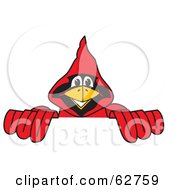 Red Cardinal Character School Mascot Behind A Blank Sign