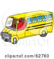 Royalty Free RF Clipart Illustration Of A Red Cardinal Character School Mascot Driving A Bus