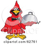 Red Cardinal Character School Mascot Serving Food