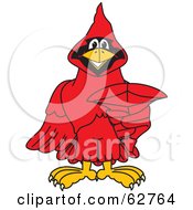 Red Cardinal Character School Mascot Pointing Outwards