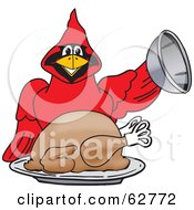 Poster, Art Print Of Red Cardinal Character School Mascot Serving A Thanksgiving Turkey