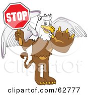 Griffin Character School Mascot Holding A Stop Sign