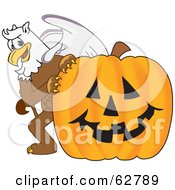 Griffin Character School Mascot With A Halloween Pumpkin