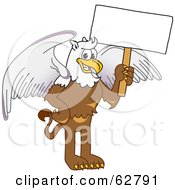 Poster, Art Print Of Griffin Character School Mascot Holding A White Sign