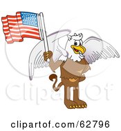 Poster, Art Print Of Griffin Character School Mascot Holding An American Flag