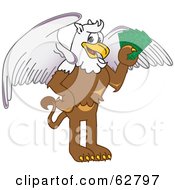 Griffin Character School Mascot Holding Cash