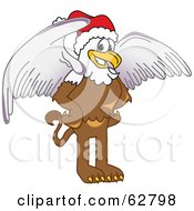 Griffin Character School Mascot Wearing A Santa Hat
