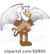 Griffin Character School Mascot Wearing A Medal