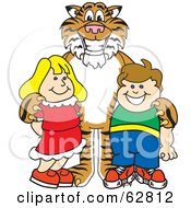 Poster, Art Print Of Tiger Character School Mascot With Students