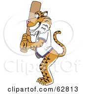 Royalty Free RF Clipart Illustration Of A Tiger Character School Mascot Batting