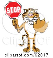 Tiger Character School Mascot Holding A Stop Sign