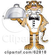 Poster, Art Print Of Tiger Character School Mascot Serving Food