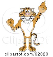 Poster, Art Print Of Tiger Character School Mascot Pointing Up