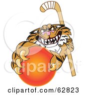 Poster, Art Print Of Tiger Character School Mascot Grabbing A Field Hockey Ball