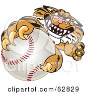 Tiger Character School Mascot Grabbing A Baseball by Mascot Junction