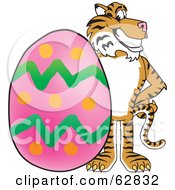 Tiger Character School Mascot With An Easter Egg