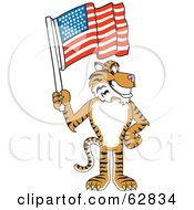 Poster, Art Print Of Tiger Character School Mascot With An American Flag