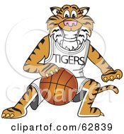 Tiger Character School Mascot Playing Basketball