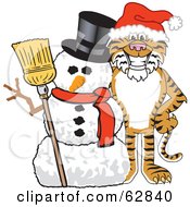 Poster, Art Print Of Tiger Character School Mascot With A Snowman