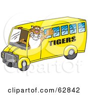 Tiger Character School Mascot Driving A Bus